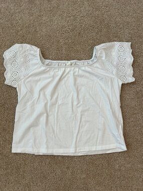 H&M Women’s White Eyelet Sleeve Square Neck Top